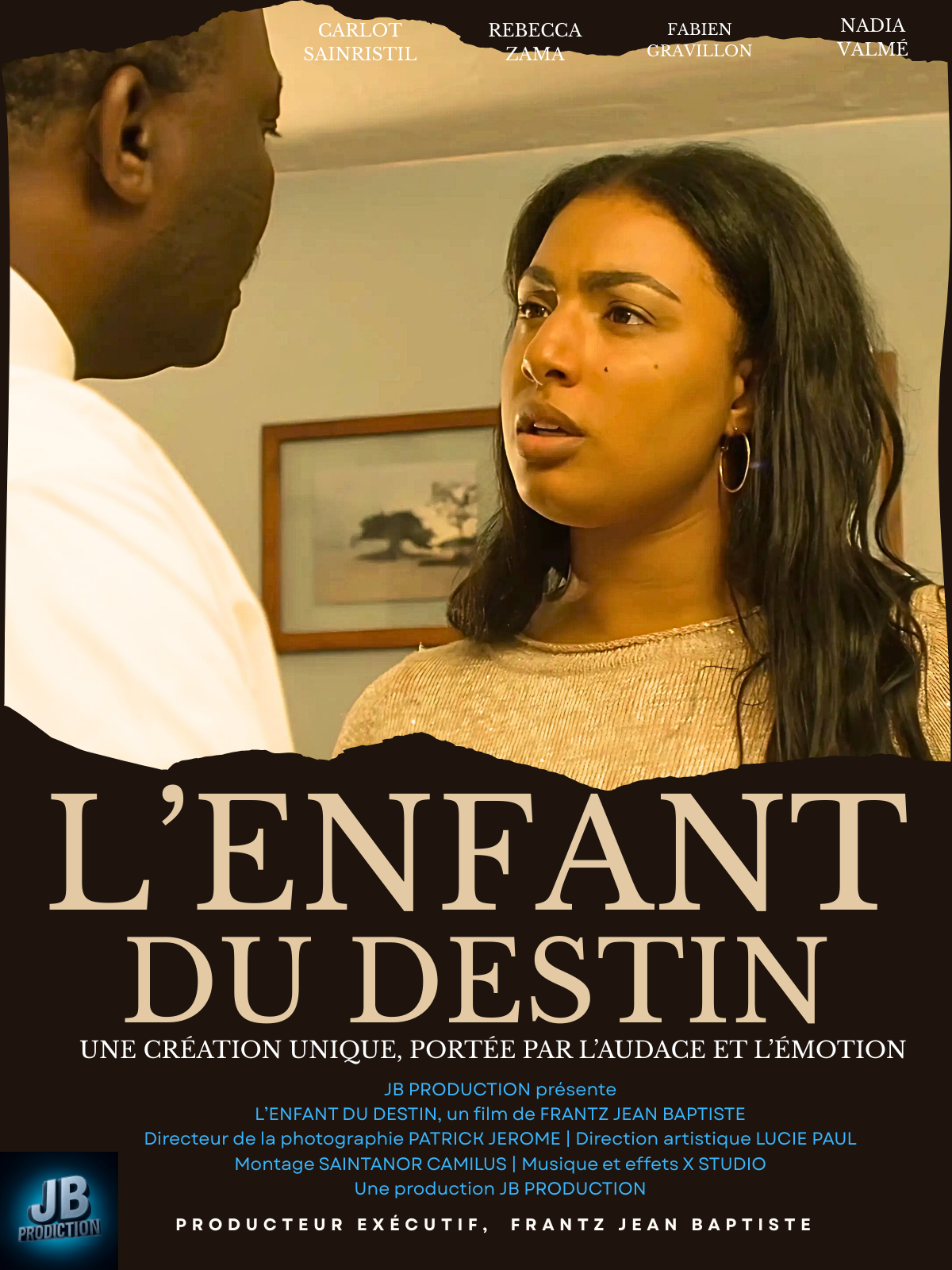 “Affiche officielle du film L’Enfant du Destin de Frantz Jean Baptiste, drame sur une famille haïtienne et le dilemme de l’avortement.”